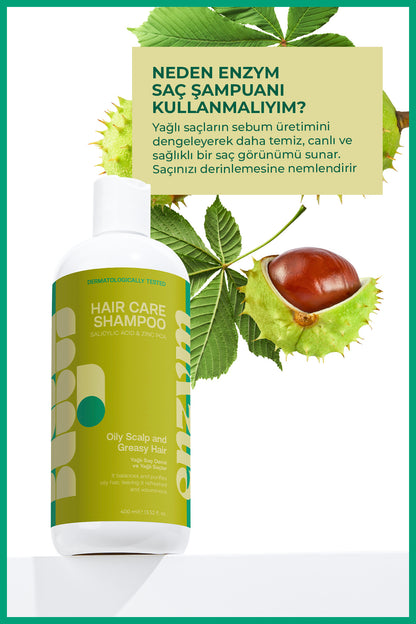 Enzym Cosmetic Yağlı saç derisi ve Yağlı saçlar için Saç Bakım Şampuanı 400 ml (tuzsuz)