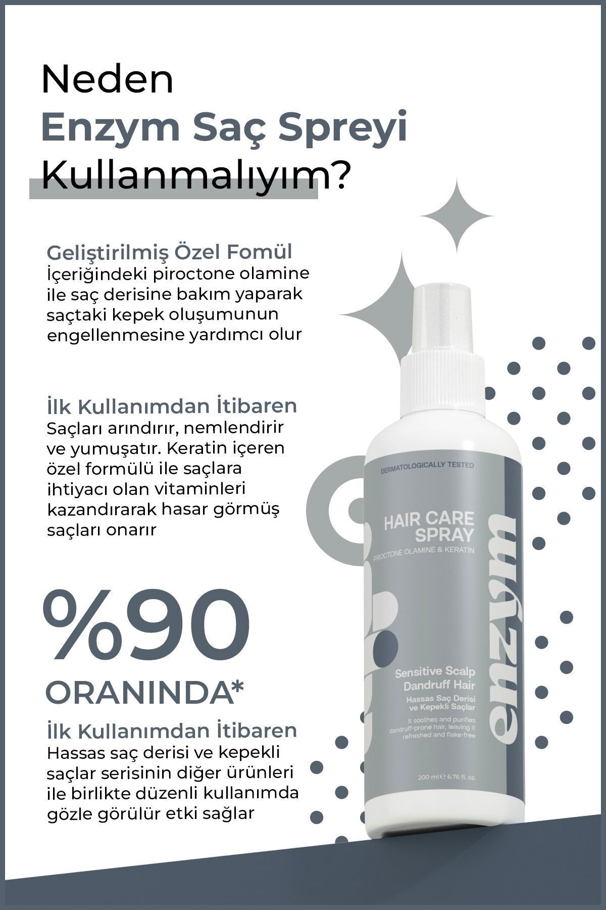 Enzym Cosmetic Hassas Saç Derisi Ve Kepekli Saçlara Özel Kepek Önleyici Sprey 200 ml