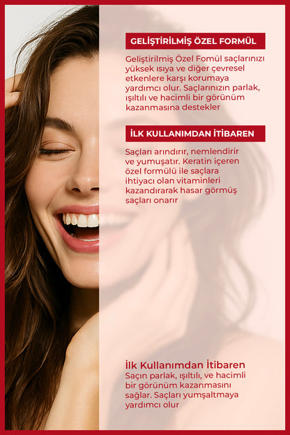 Isı ve güneş koruyucu etkili saç spreyi 200 ml (keratin + hidrolize pirinç proteini)