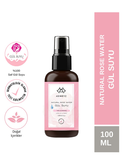 Saf Gül Suyu %100 Doğal, Yağı Alınmamış 100 ml Sprey