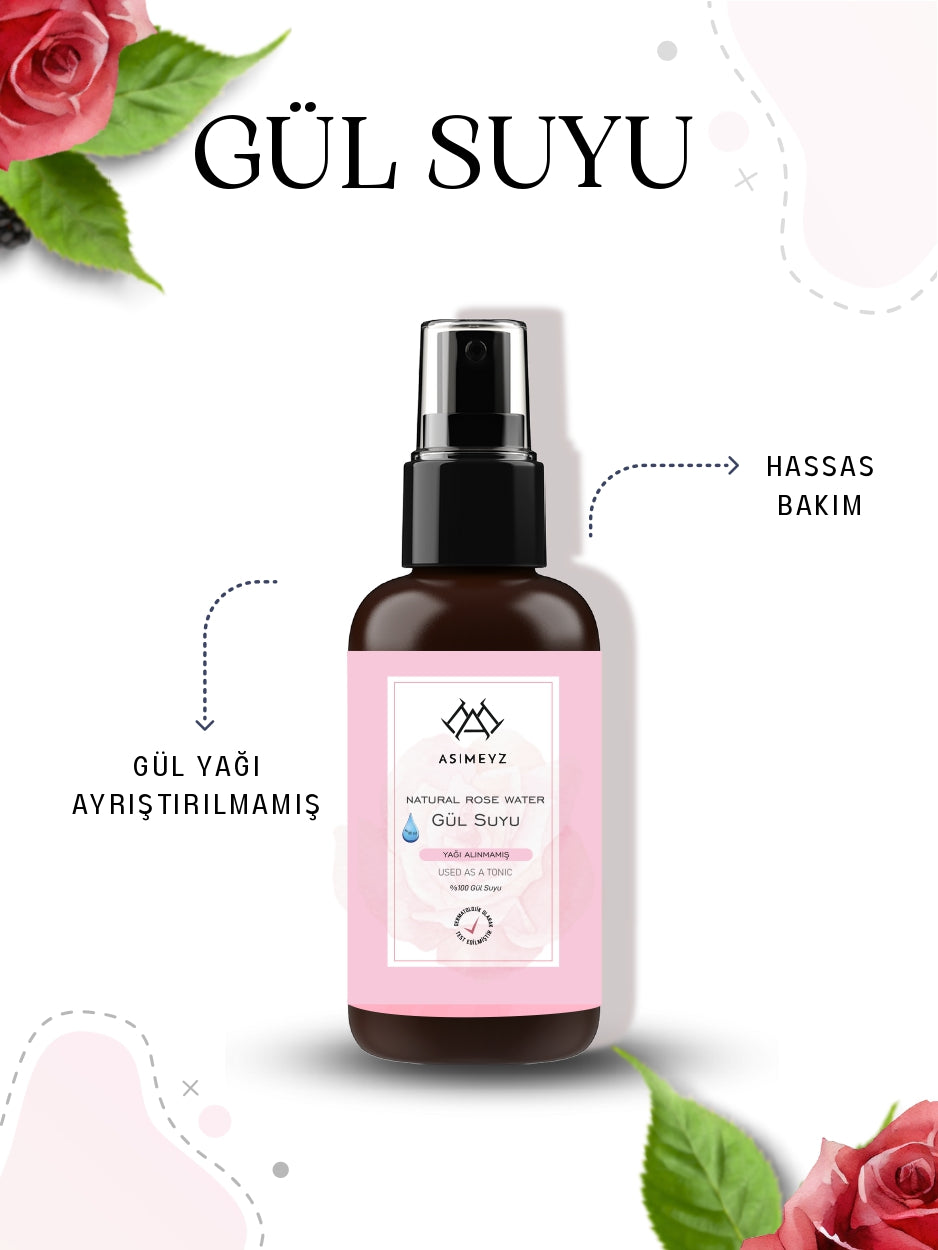 Saf Gül Suyu %100 Doğal, Yağı Alınmamış 100 ml Sprey