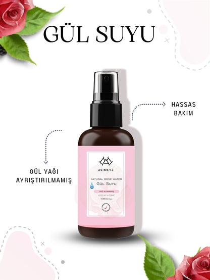 Saf Gül Suyu %100 Doğal, Yağı Alınmamış 100 ml Sprey