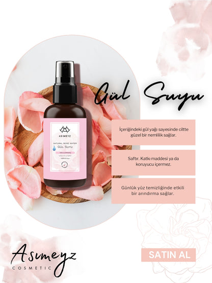 Saf Gül Suyu %100 Doğal, Yağı Alınmamış 100 ml Sprey