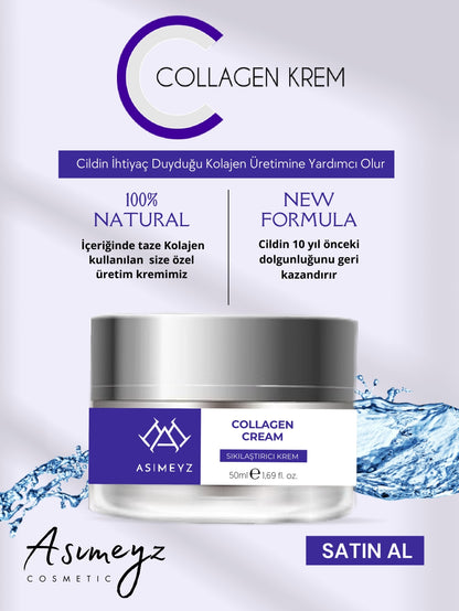 Yaşlanma Karşıtı Kolajen Krem, Anti-aging, Kırışıklık Karşıtı, Sıkılaştırıcı, Onarıcı,Collagen 50ML