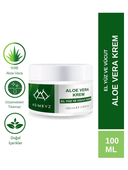 Ferahlatıcı Ve Nemlendirici, Yatıştırıcı Saf Aloe Vera Jel Krem 100ml (Paraben ve alkol içermez)