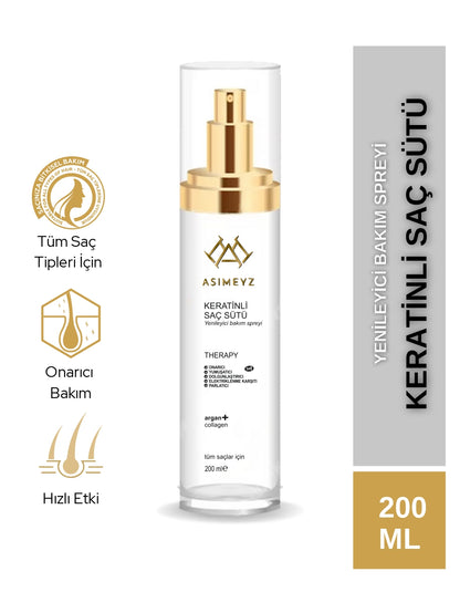 Hızlı Onarıcı Keratinli Saç Bakım Sütü / Fön Spreyi Kolajen ve Argan Desteği 200 ml